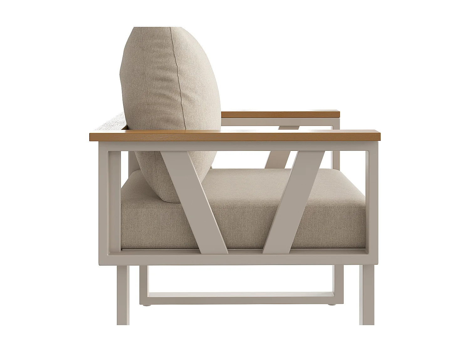 Salon de jardin - 6-7 places - en fer galvanisé - canapé d'angle - avec table basse gigogne - en bois plastique - fauteuil - repose-pieds, Beige