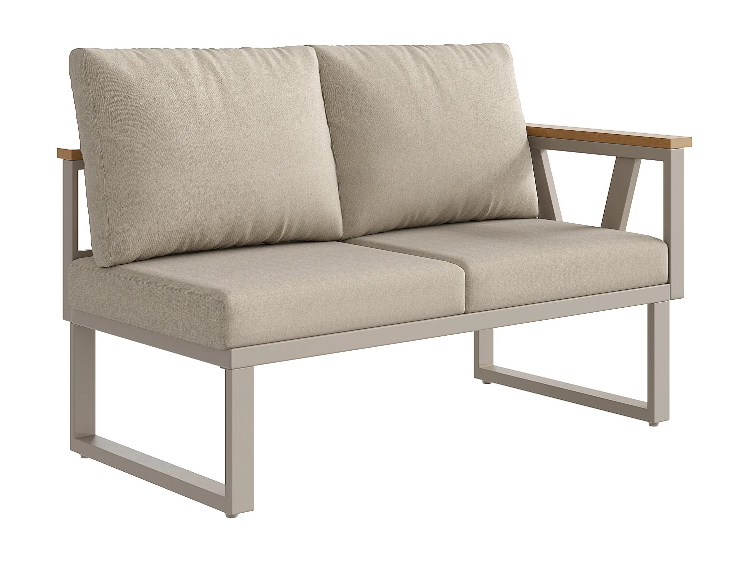 Salon de jardin - 6-7 places - en fer galvanisé - canapé d'angle - avec table basse gigogne - en bois plastique - fauteuil - repose-pieds, Beige