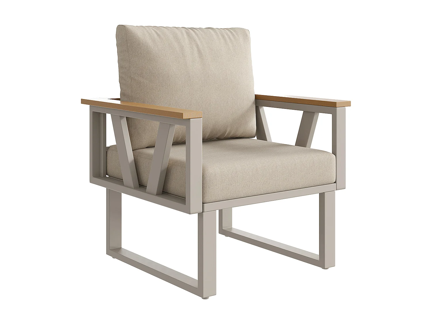 Salon de jardin - 6-7 places - en fer galvanisé - canapé d'angle - avec table basse gigogne - en bois plastique - fauteuil - repose-pieds, Beige