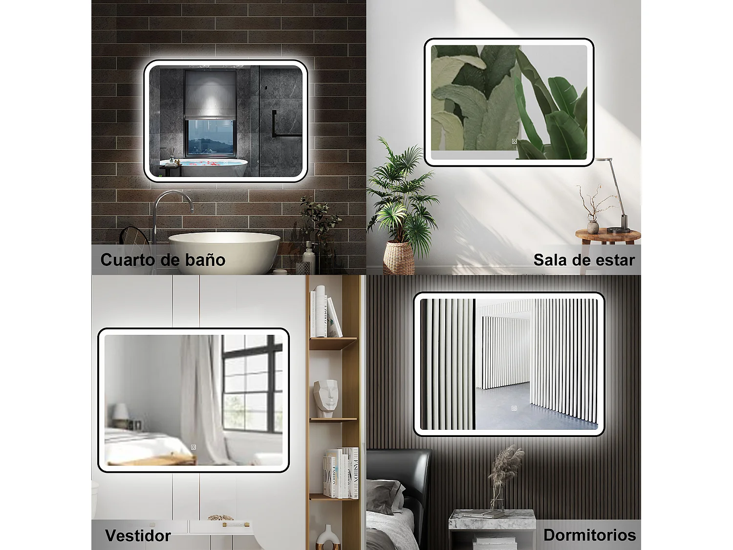 Espelho de banheiro com iluminação LED 120 x 70 cm, Iluminação tricolor, função antiembaçante, brilho ajustável, recurso de memória de desligamento