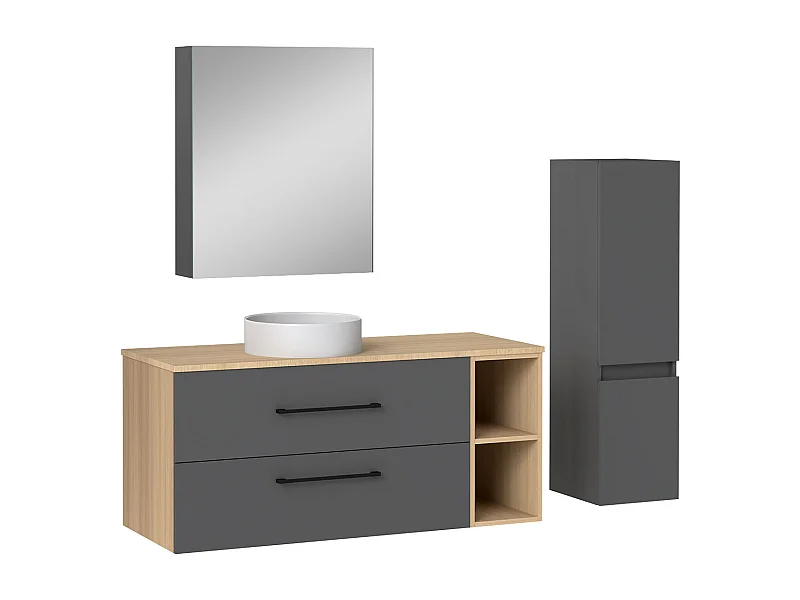 AICA Ensemble meuble de Salle de Bain Suspendu 120cm avec vasque à poser + Colonne + Armoire salle de bain avec miroir