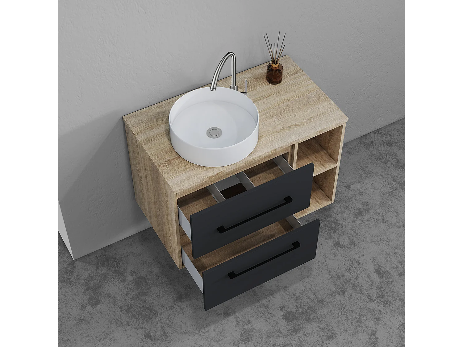 AICA Ensemble meuble de Salle de Bain Suspendu 80cm avec vasque à poser + Colonne + Miroir LED Dimmable