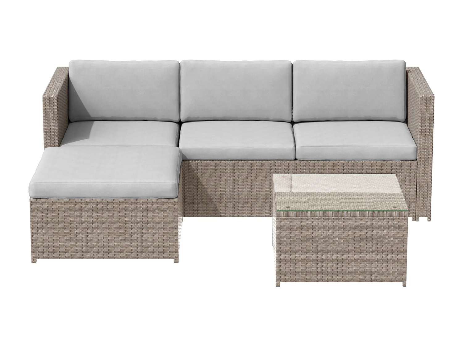 Salon de jardin en résine tressée - Canapé d'angle extérieur avec table basse - 4 places - Khaki