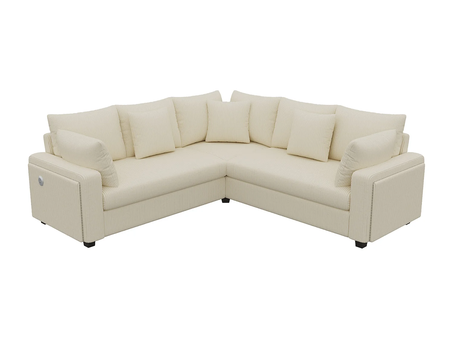 Canapé d'angle en L - 4 places - avec éclairage LED - port de chargement USB - velours côtelé- beige