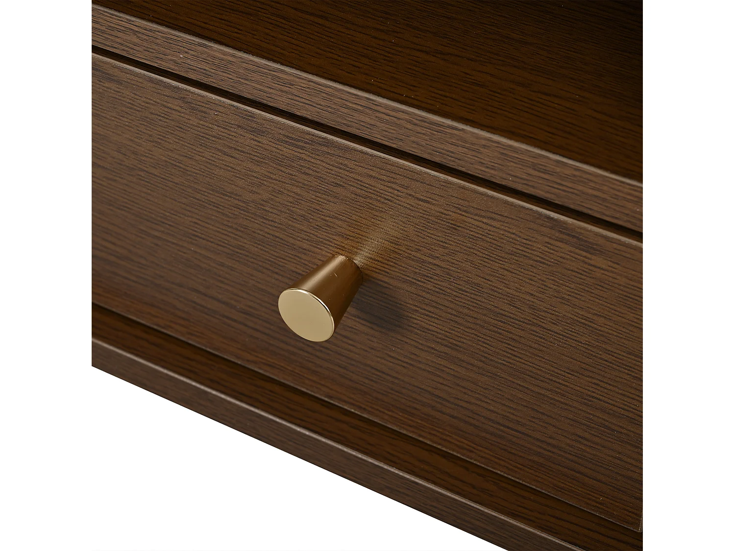 Ovaler Beistelltisch 100x50x36 cm - 1 Schublade und 2 Schiebetüren - Offener Stauraum - Nussbaumfurnier - MDF - Braun