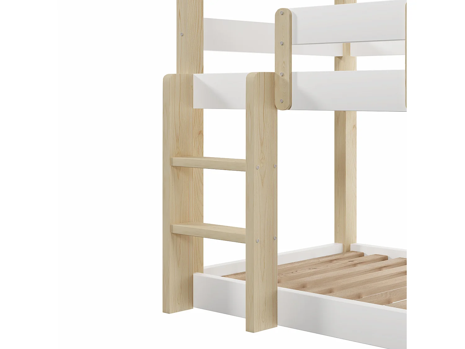 Stapelbed 90x190 cm - Driepersoonsbed - met veiligheidstrap - Wit + natuur​ (matras niet inbegrepen)