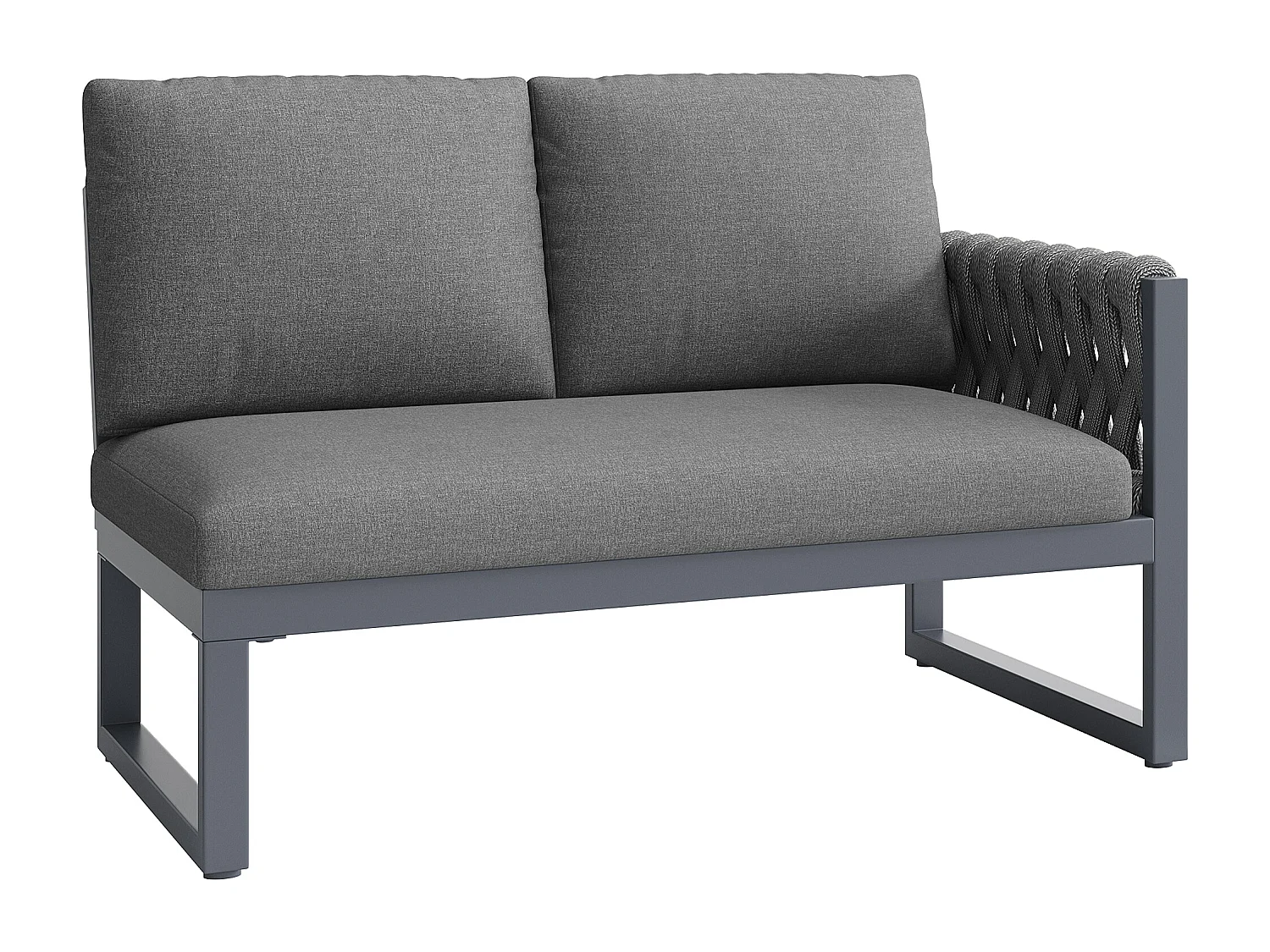 Garden furniture set, for 5-6 people, rope detailing, galvanized iron, corner sofa, 2 coffee tables, Grey