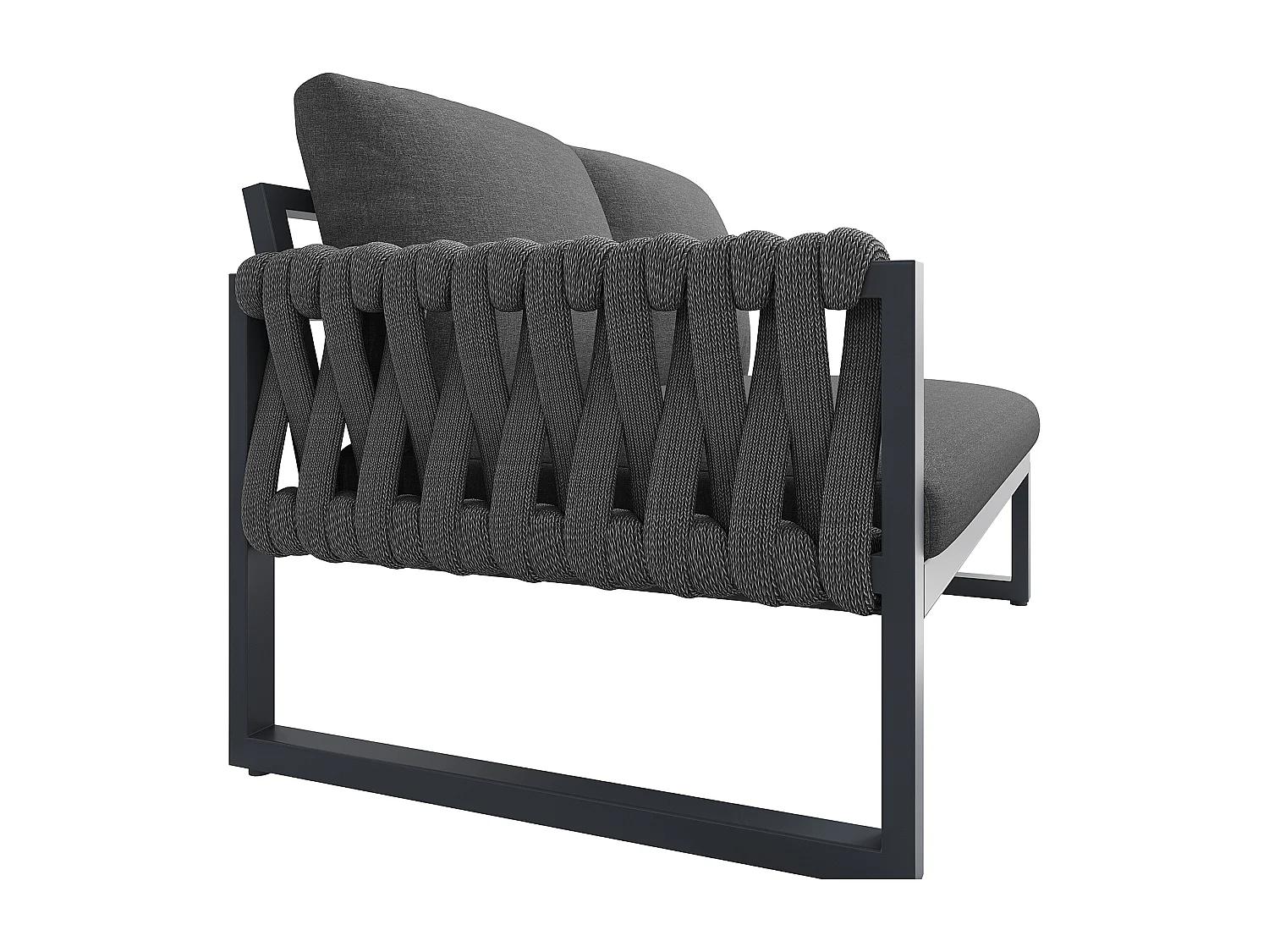 Garden furniture set, for 5-6 people, rope detailing, galvanized iron, corner sofa, 2 coffee tables, Grey