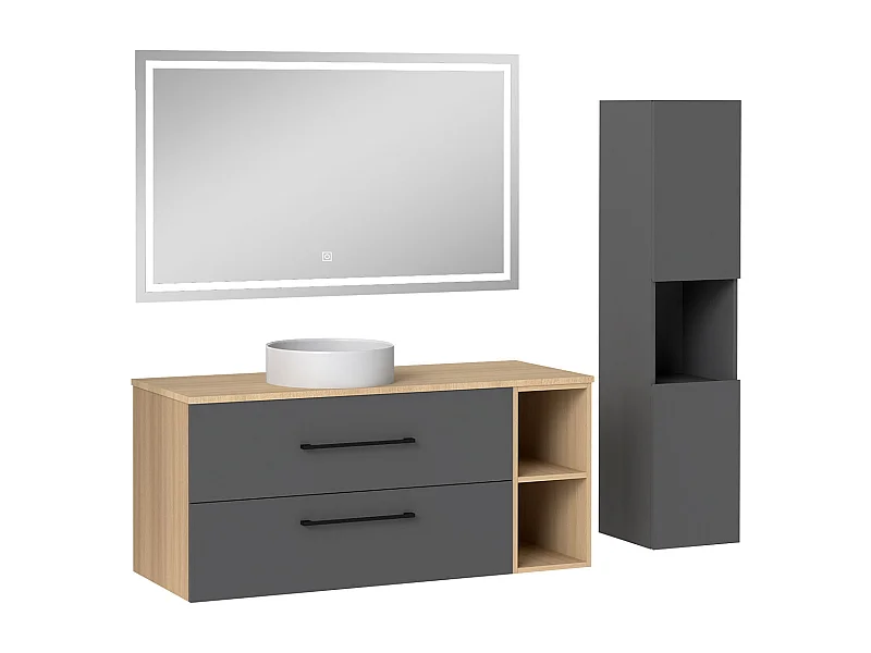 AICA Ensemble meuble de Salle de Bain Suspendu 120cm avec lavabo à poser + Colonne + Miroir LED Dimmable