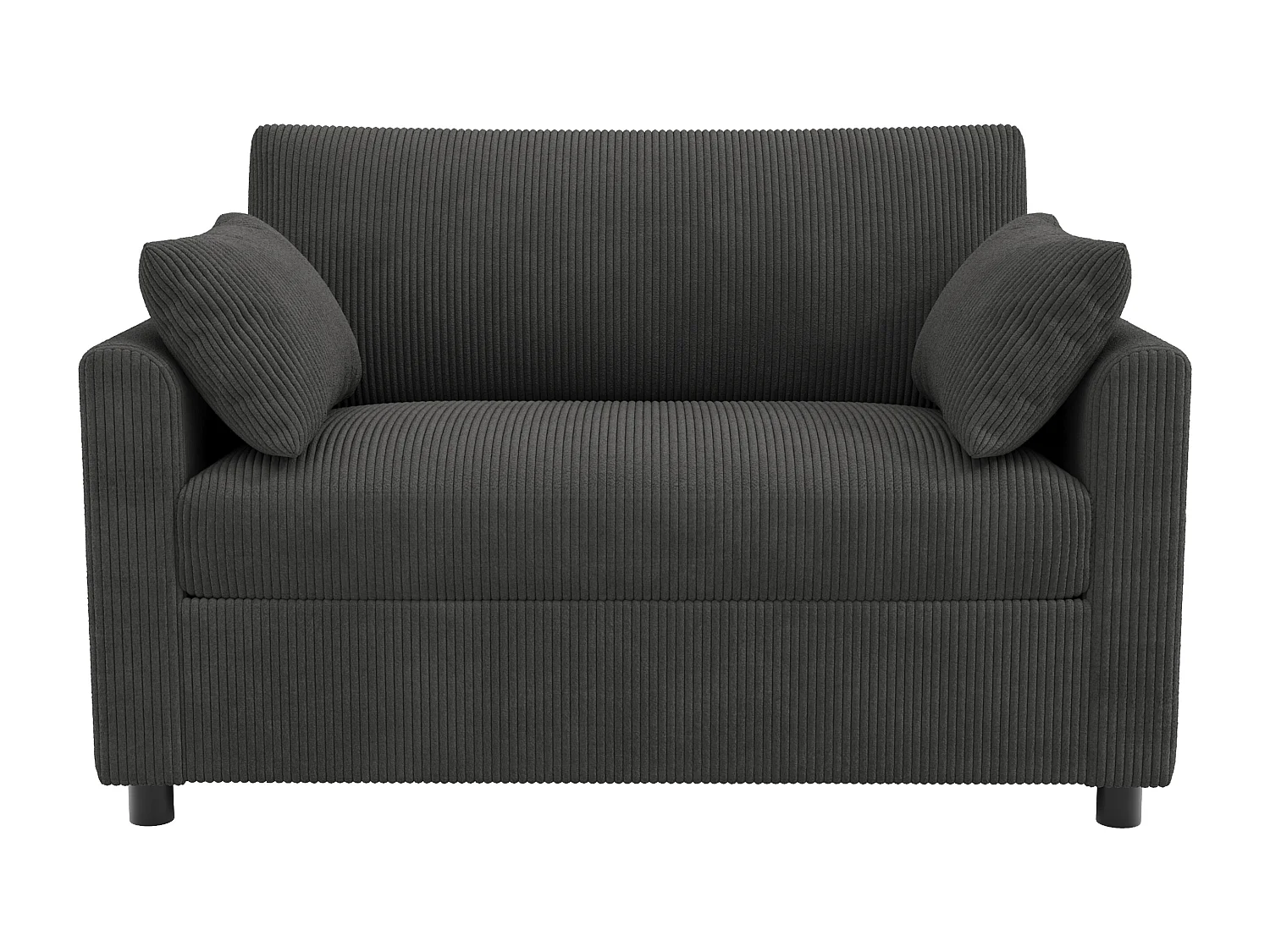 Canapé 2 places - avec port USB - avec table d'appoint pliante - avec 2 coussins - velours côtelé - gris