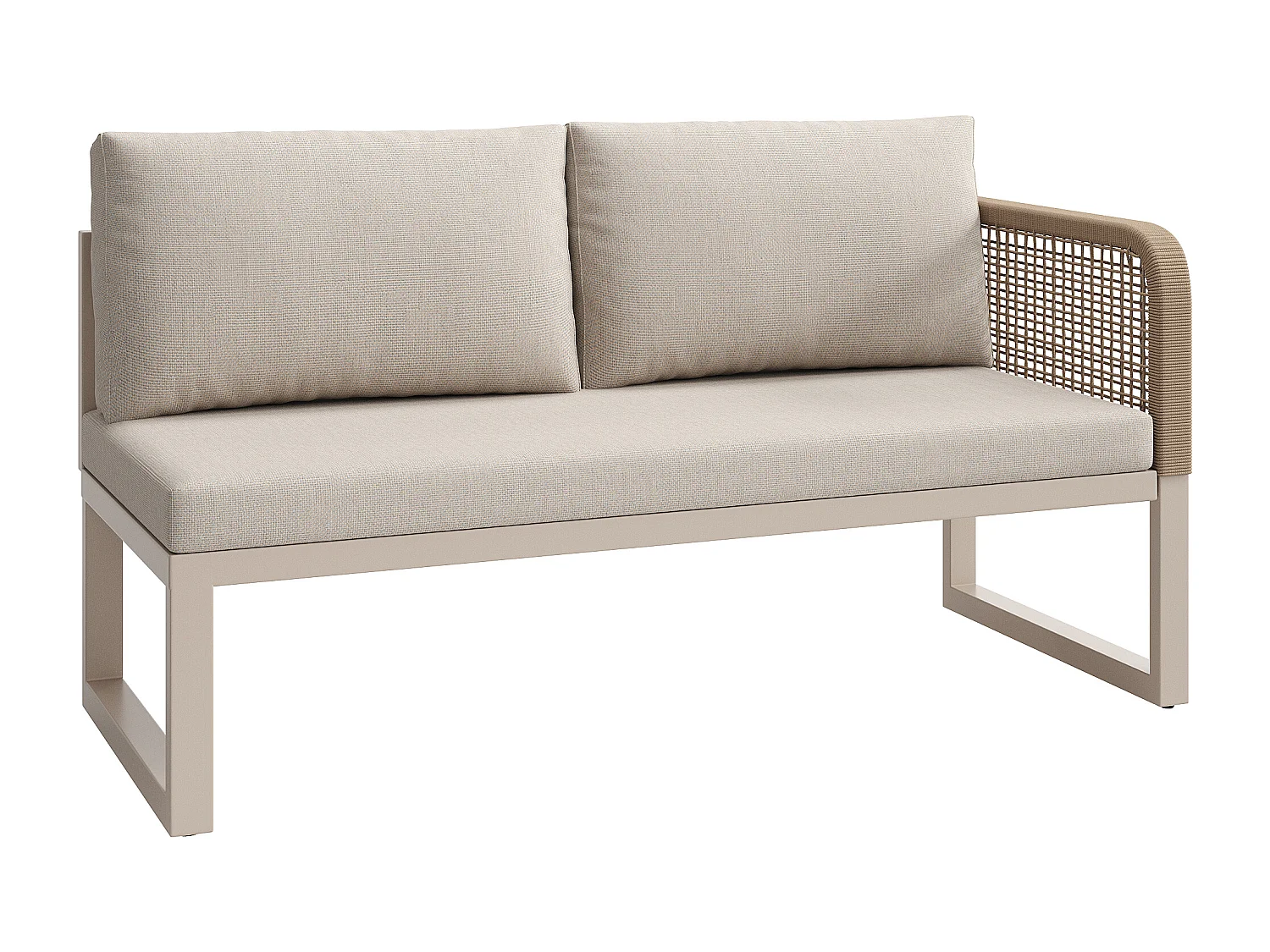 Salon de jardin, ensemble de meubles en rotin PE pour 6-8 places - canapé d'angle - en fer galvanisé - Plateau de table à l'aspect bois- banc, Beige