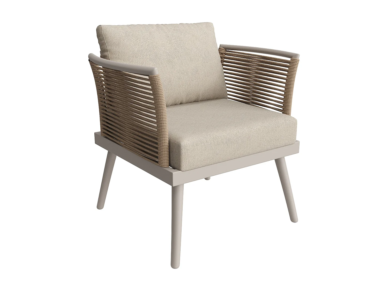 Tuinsalon, meubelset, voor 6-7 personen - hoekbank - 2 fauteuils - tafel - touwwerk - van gegalvaniseerd ijzer, Beige