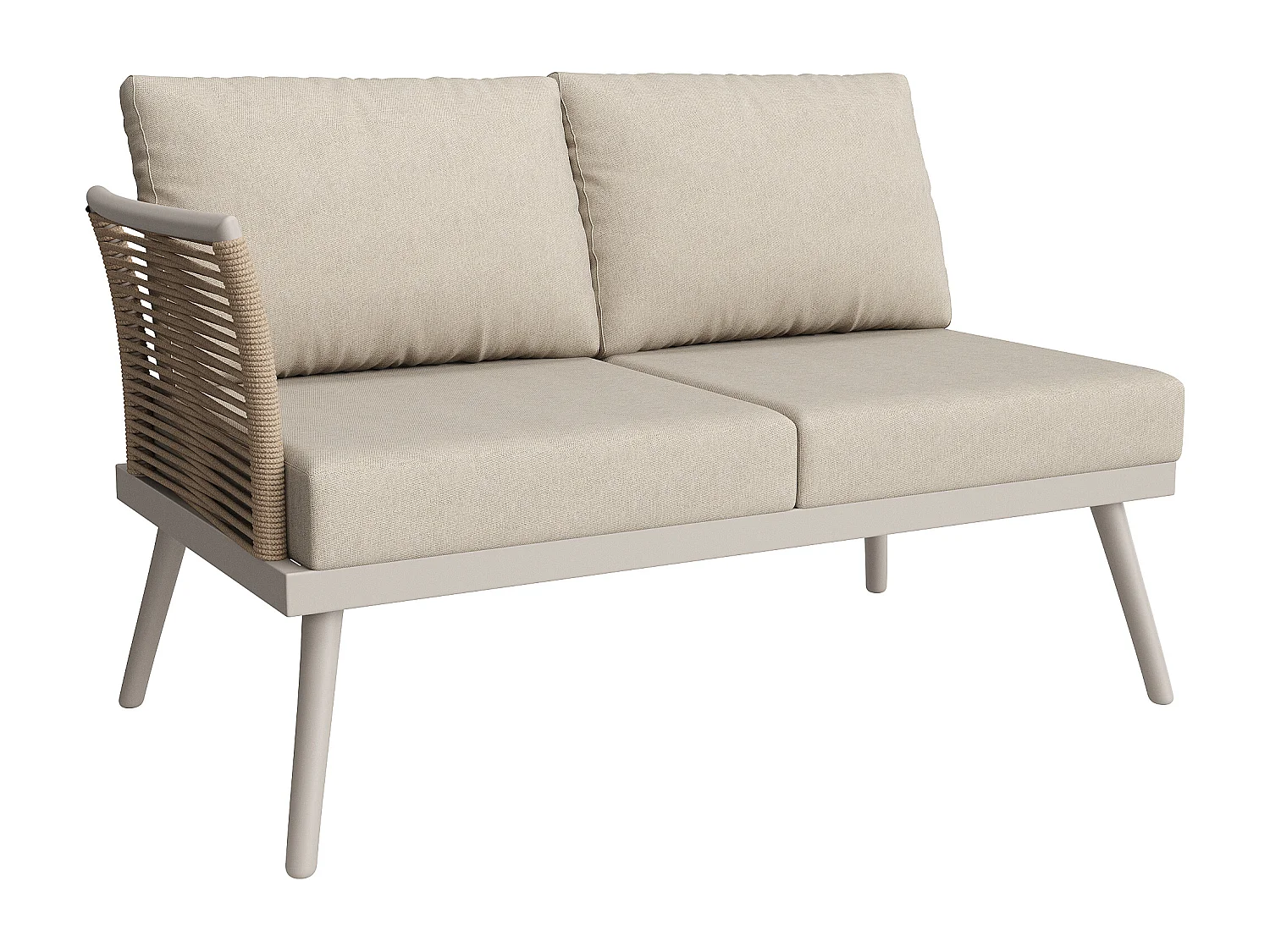 Tuinsalon, meubelset, voor 6-7 personen - hoekbank - 2 fauteuils - tafel - touwwerk - van gegalvaniseerd ijzer, Beige