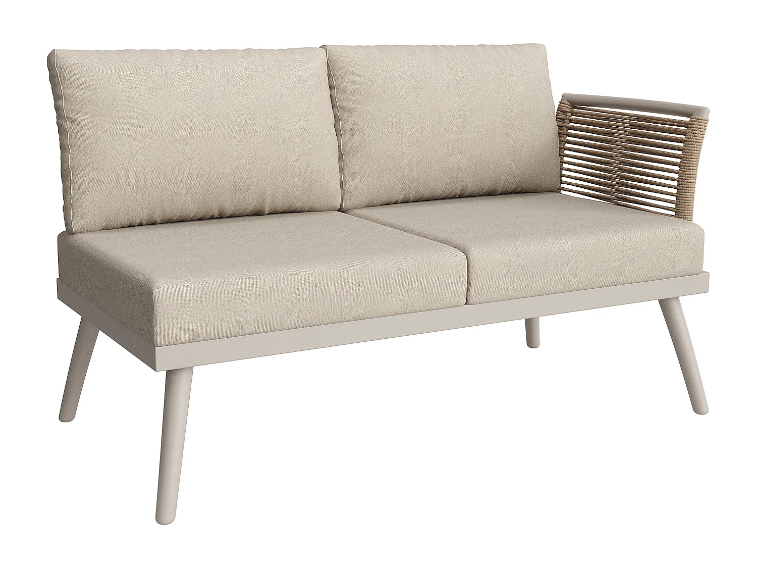 Salotto da giardino, set di mobili, per 6-7 persone - divano angolare - 2 poltrone - tavolo - cordame - in ferro zincato, Beige