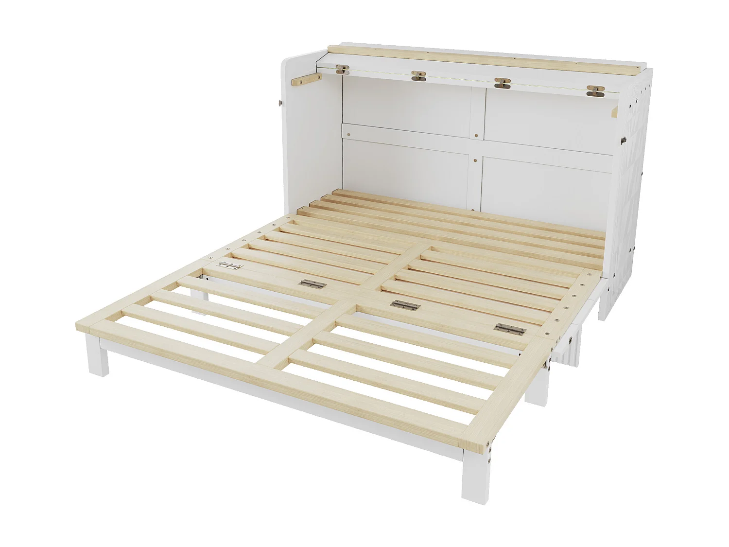 Lit escamotable 140x200 cm - avec port USB + prise électrique - avec éclairage LED - Lit convertible - blanc (matelas non inclus)