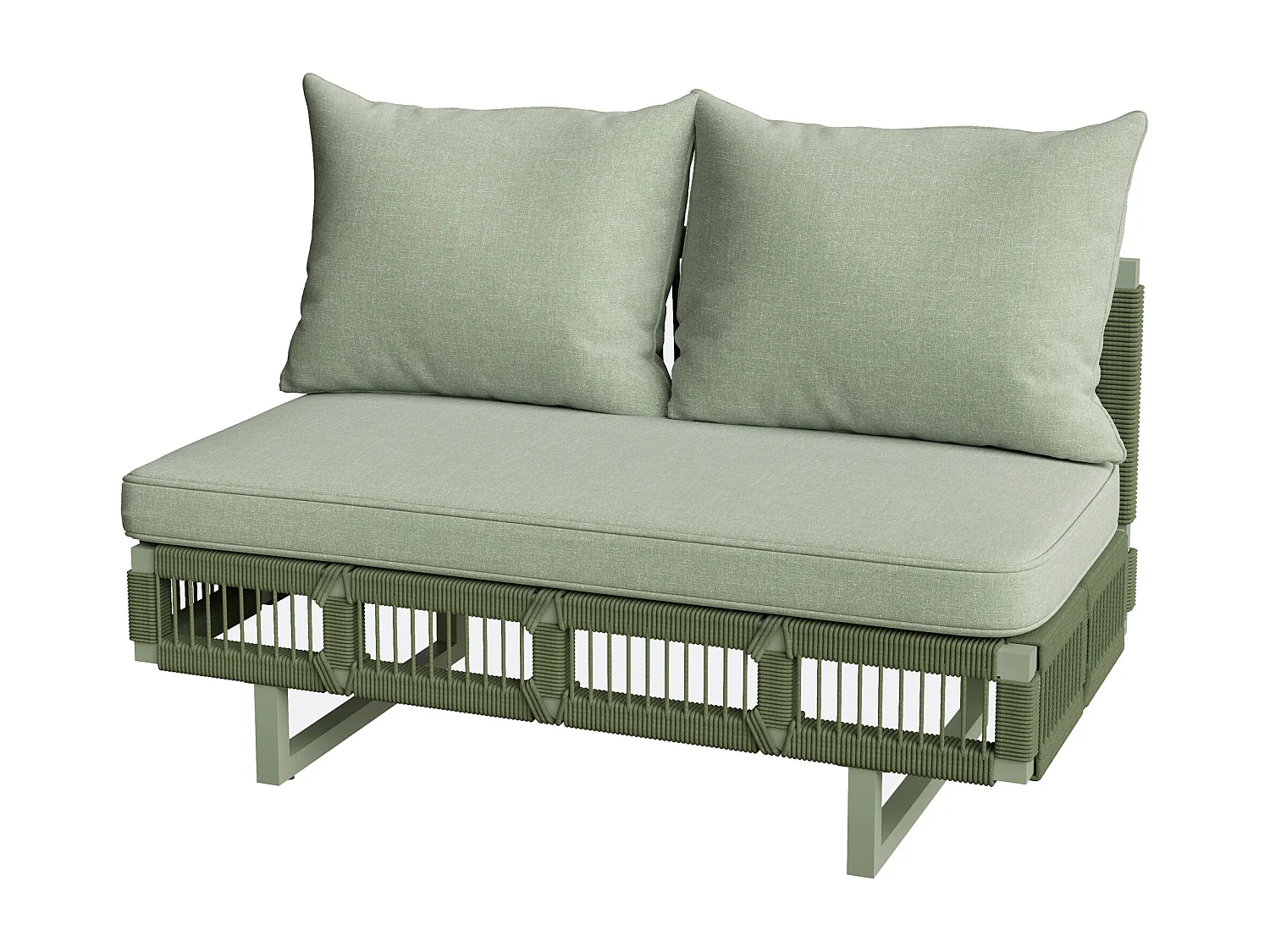 Salon de jardin - 4 places - canapé d'angle - en fer galvanisé - 1 table basse en verre trempé - repose-pieds - décoré tressé - Vert