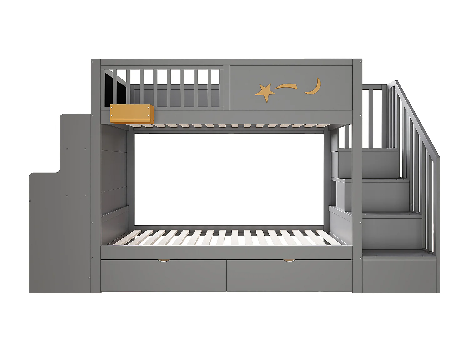 Lit superposé enfant 90 x 200 cm - avec 2 tiroirs - avec escalier de sécurité - avec bureau - gris (matelas non inclus)