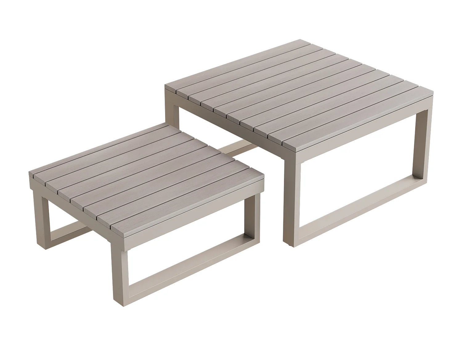 Salon de jardin - ensemble de meubles - 6 places - en acier galvanisé - canapé d'angle - 2 tables basses - plateau en bois plastique - Kaki