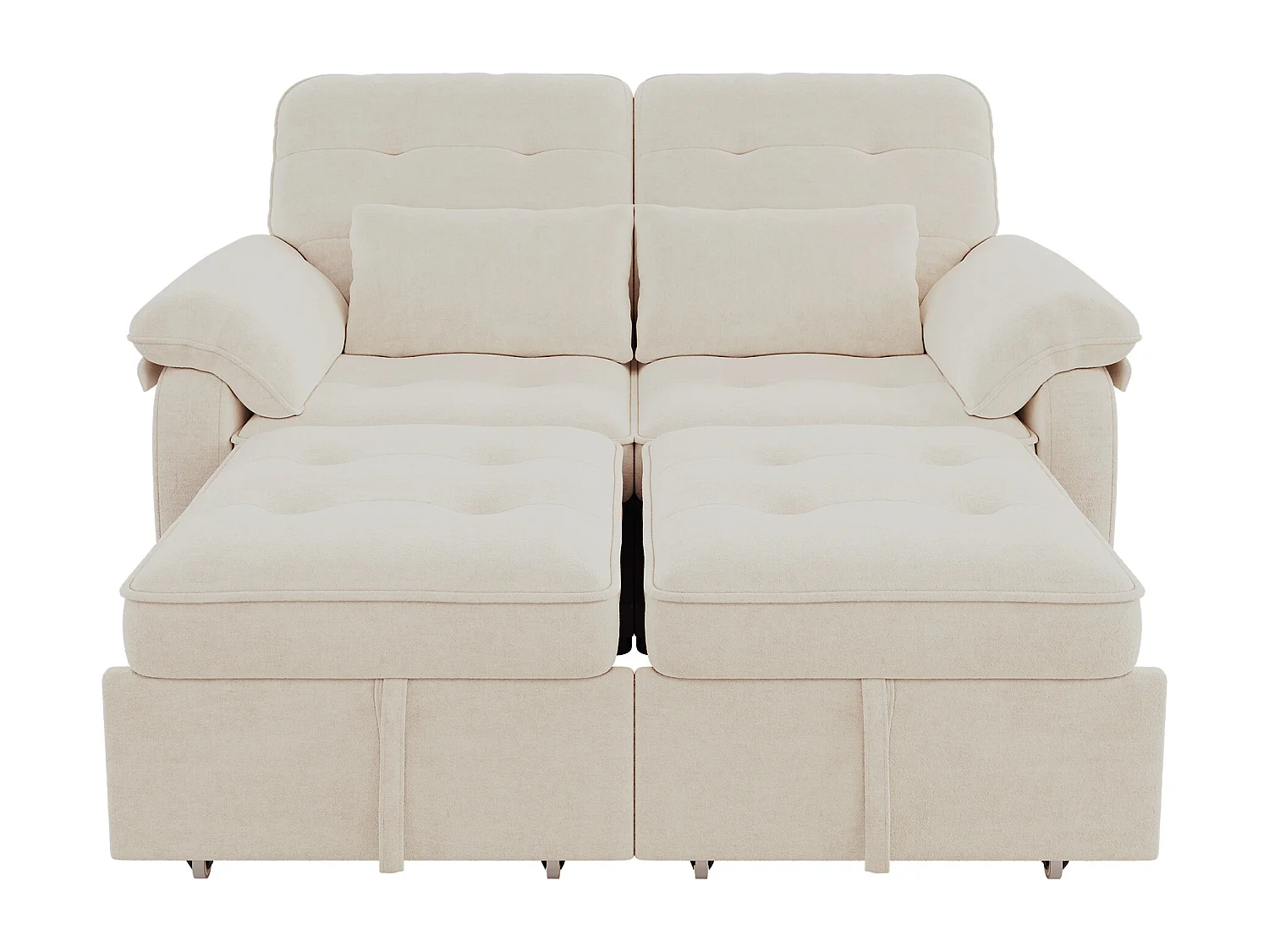 Canapé 3 en 1 - 2 places - Canapé pliable - Dossier réglable - Port de chargement USB - Comprend 2 coussins - Chenil - Beige