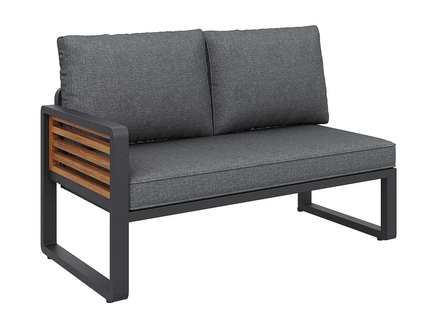 Garten-Salon, Möbelset aus Kunstholz für 6-8 Personen - Ecksofa - aus verzinktem Eisen - Tische - 2 Stühle - Akazie, Grau