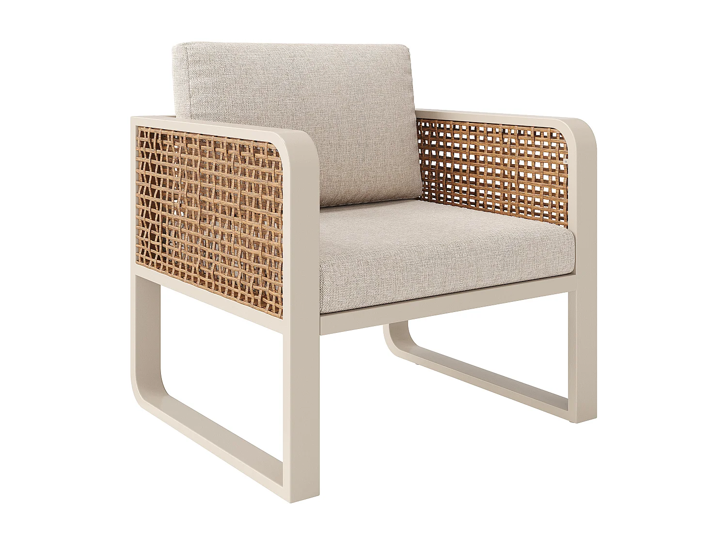 Salon de jardin, ensemble de meubles en rotin PE pour 6-7 palces -  Canapé 3 places - en fer galvanisé - 2 fauteuils - table à l'aspect marbré, Beige