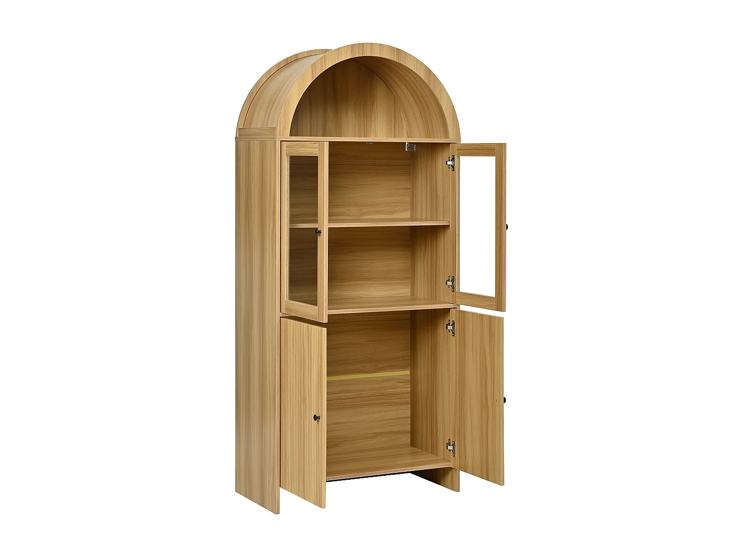 Geschwungene Vitrine 78x40x176 cm - 4 Türen - Glasvitrine - Spanplatten - Natur