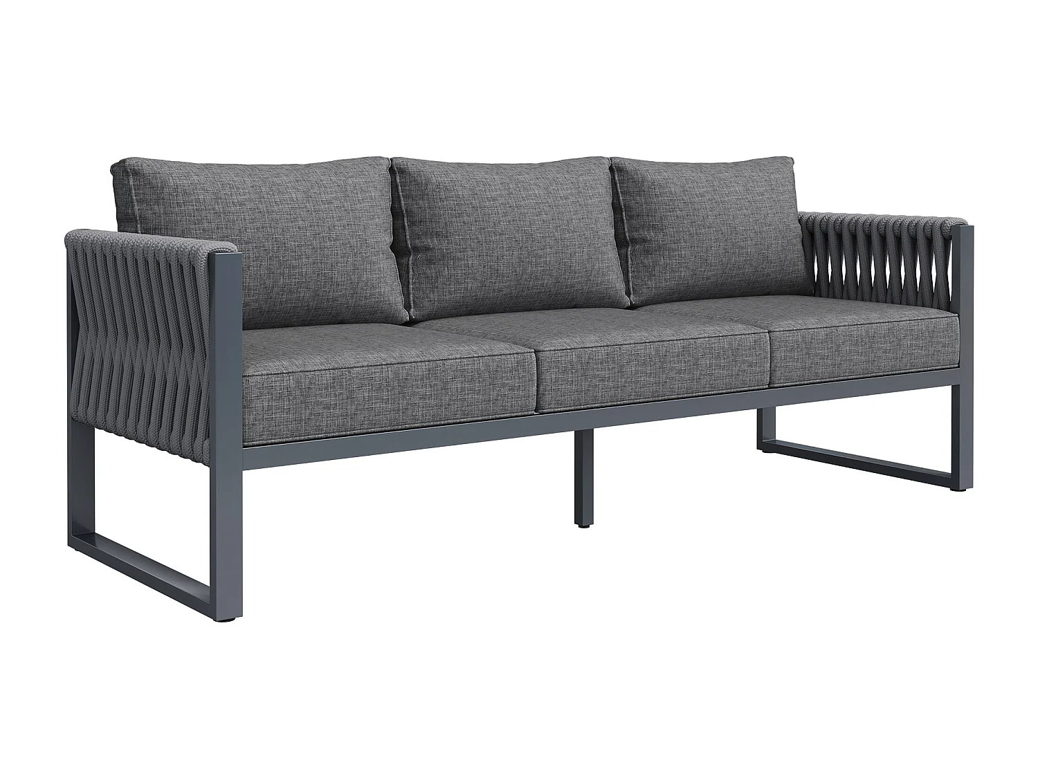 Salon ogrodowy, zestaw mebli, lin, na 5 osób - Kanapa 3-osobowa - 2 fotele - stolik kawowy - z żelaza ocynkowanego, Szary