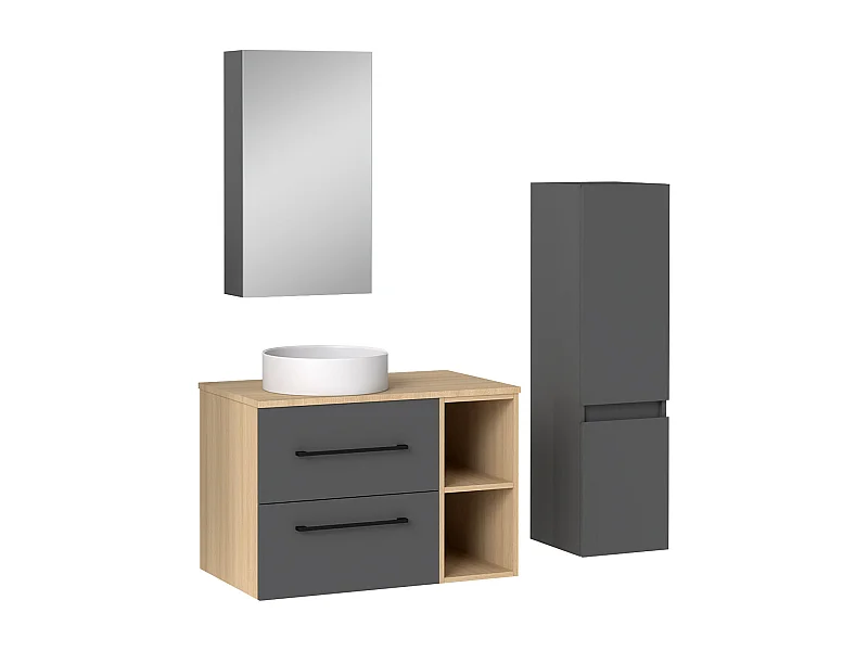 AICA Ensemble meuble de Salle de Bain Suspendu 80cm avec vasque à poser + Colonne + Armoire salle de bain avec miroir