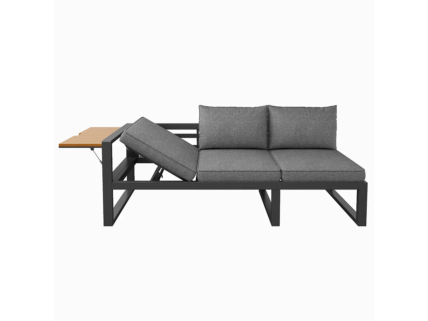 Salon ogrodowy - 6 osób - ze stali ocynkowanej - kanapa narożna - ze stolikiem kawowym - blat z tworzywa drewnopodobnego - i metalowym kubkiem na lód, Szary