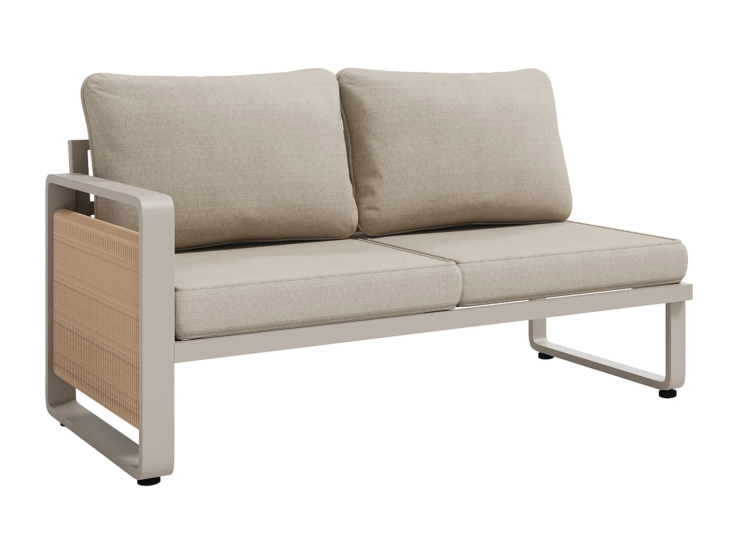 Salon de jardin, ensemble de meubles pour 6-7 personnes - cordage - canapé d'angle - en fer galvanisé - table basse - 2 tabourets, Beige