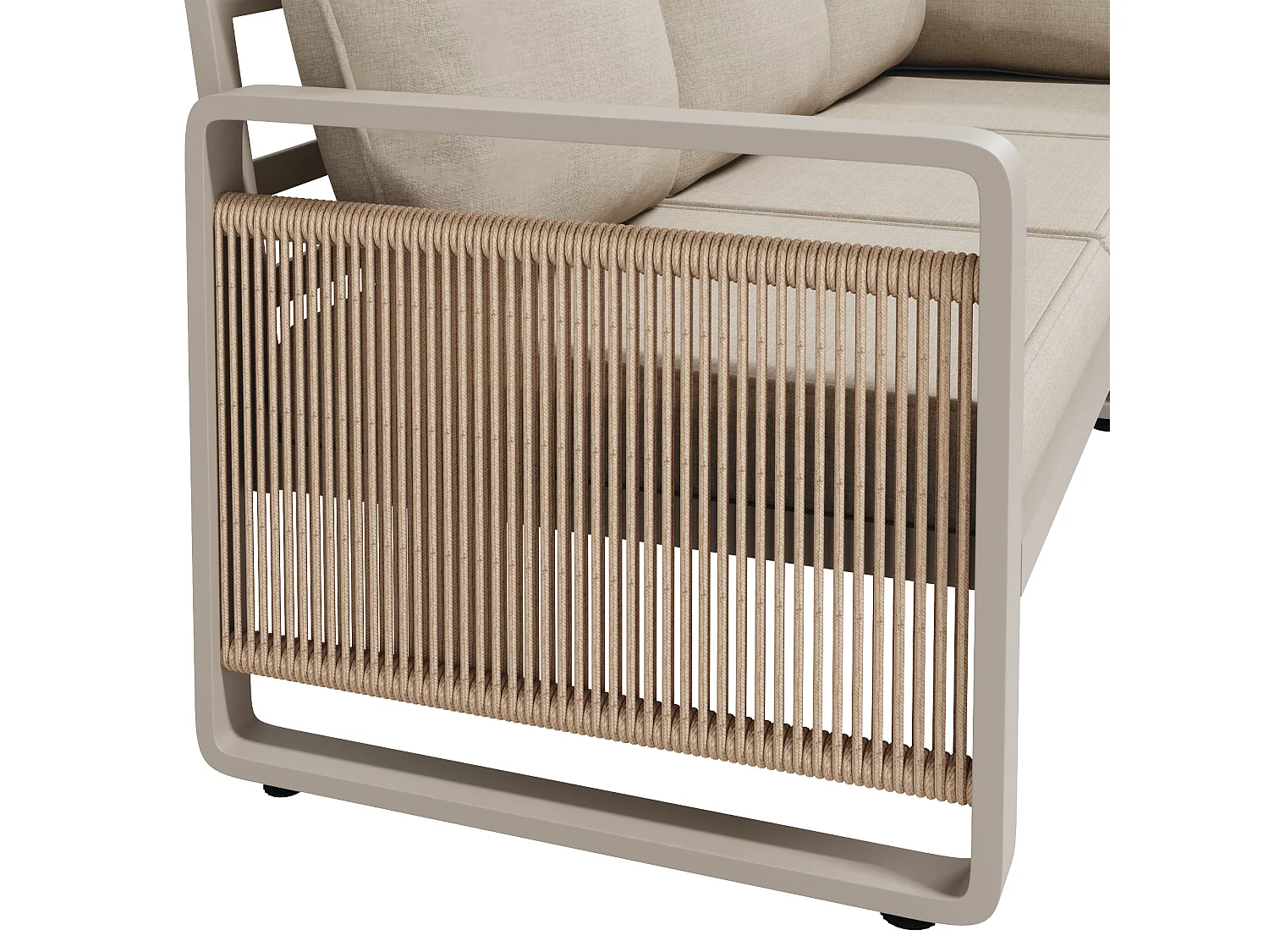 Salon de jardin, ensemble de meubles pour 6-7 personnes - cordage - canapé d'angle - en fer galvanisé - table basse - 2 tabourets, Beige