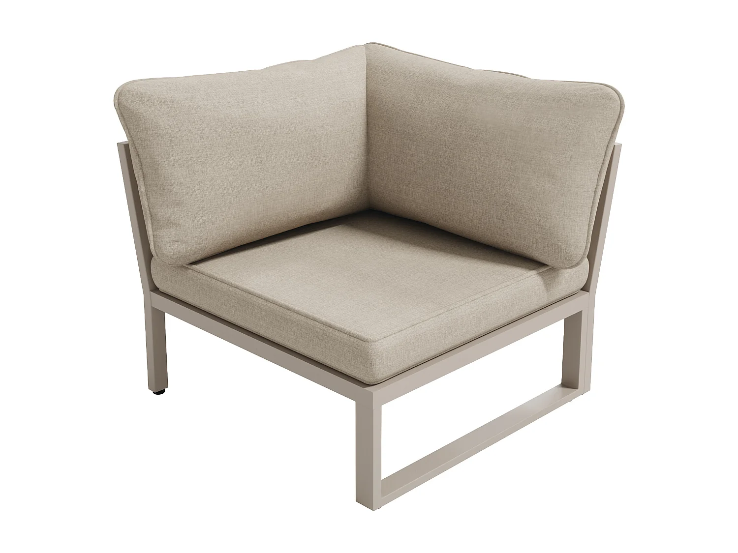 Garten-Salon, Möbelset für 6-7 Personen - Tauwerk - Ecksofa - aus verzinktem Eisen - Beistelltisch - 2 Hocker, Beige