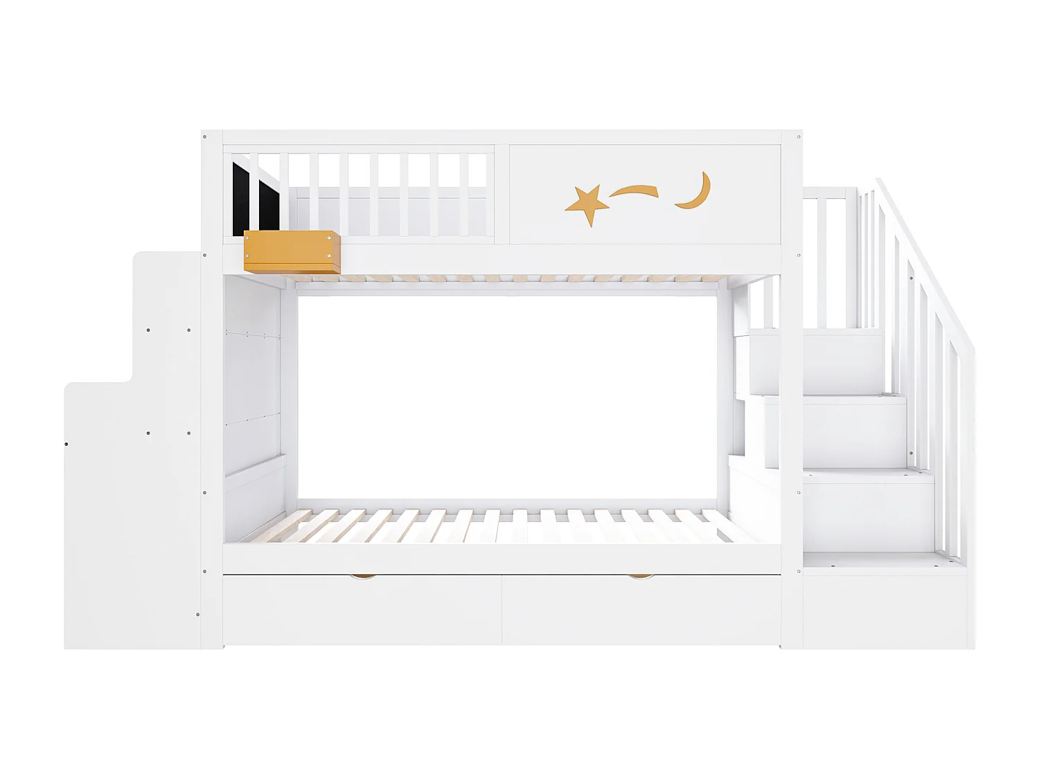 Lit superposé enfant 90 x 200 cm - avec 2 tiroirs - avec escalier de sécurité - avec bureau - blanc (matelas non inclus)