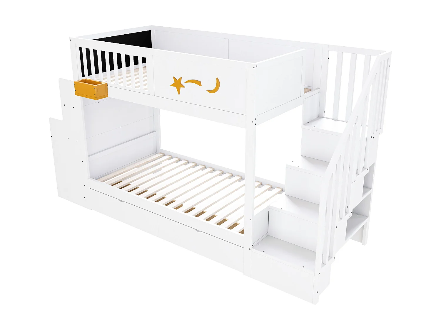 Lit superposé enfant 90 x 200 cm - avec 2 tiroirs - avec escalier de sécurité - avec bureau - blanc (matelas non inclus)