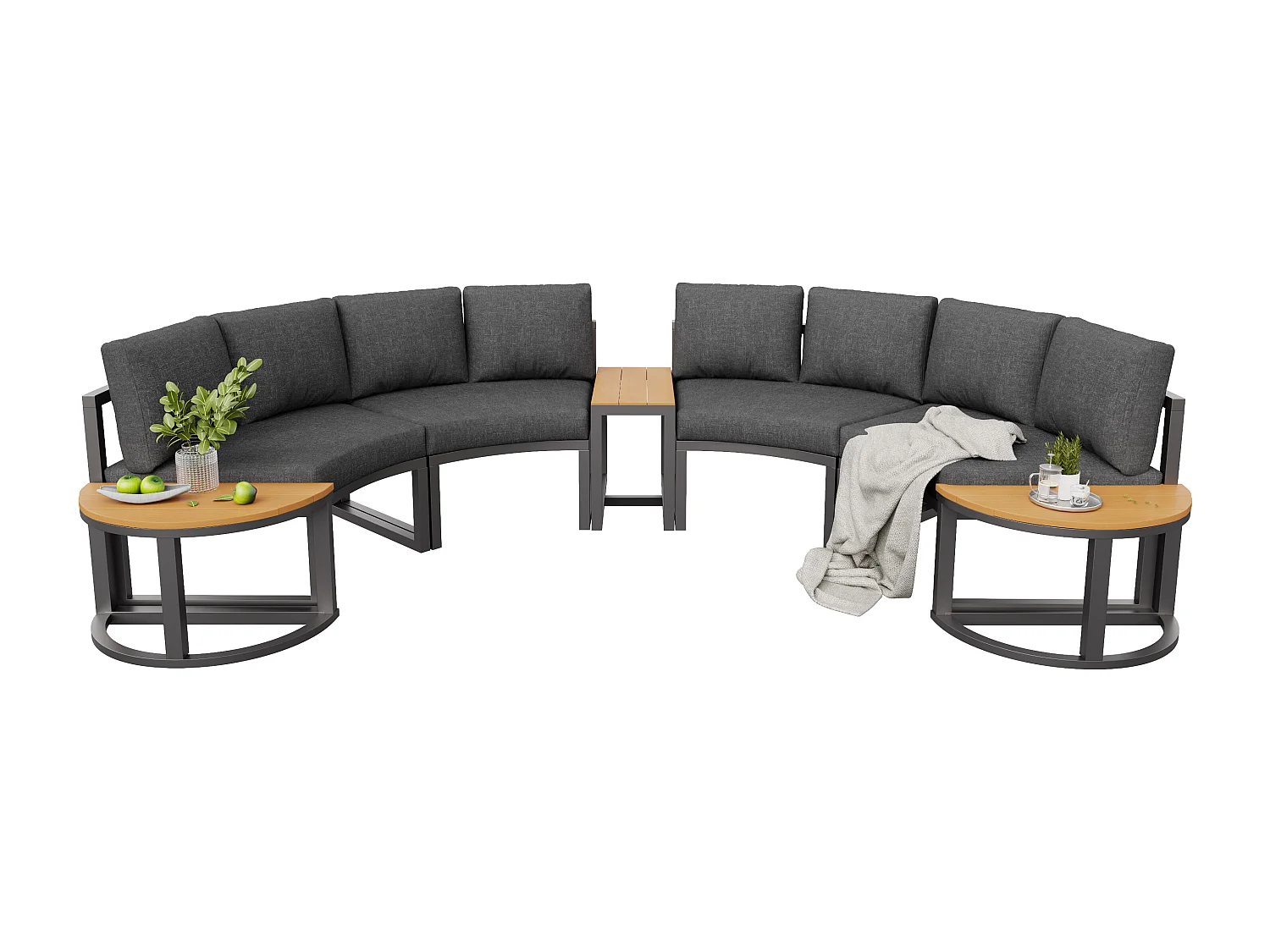 Trädgårdsmöbelset, för 6 personer, galvaniserat järn, 2 soffor, 2 soffbord, Grå