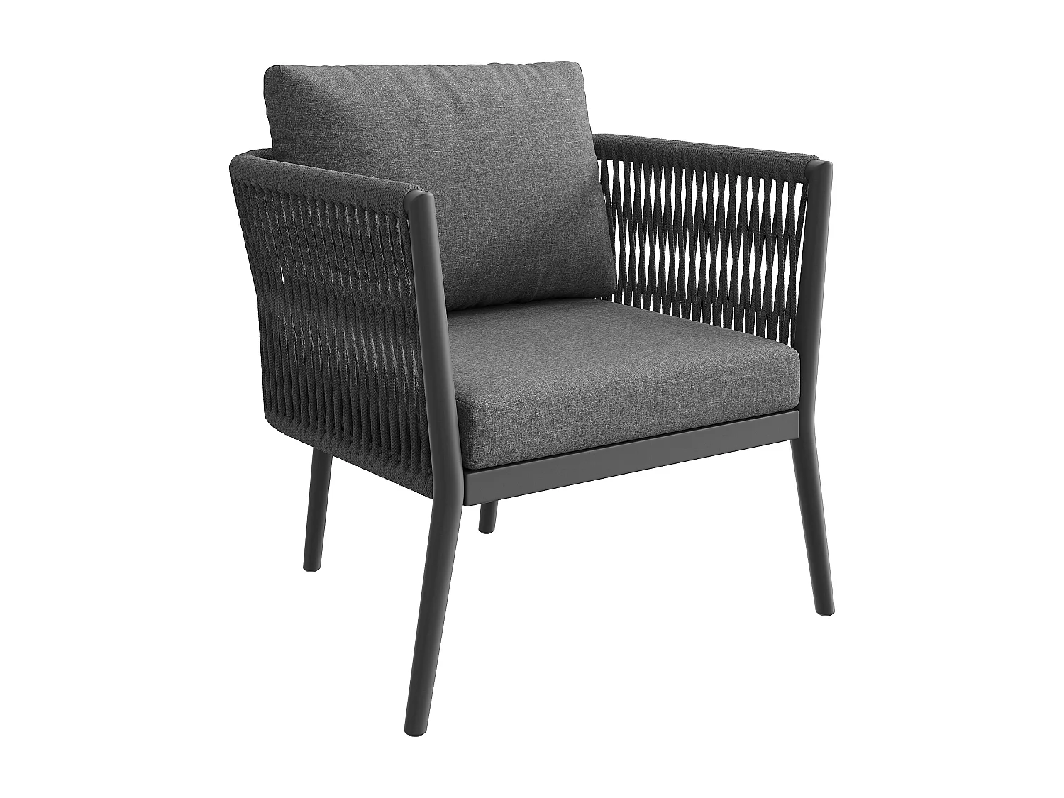 Salon de jardin, ensemble de meubles pour 5-6 places, en rotin PE, cordage, en fer galvanisé, canapé d'angle, 2 table basse, Gris