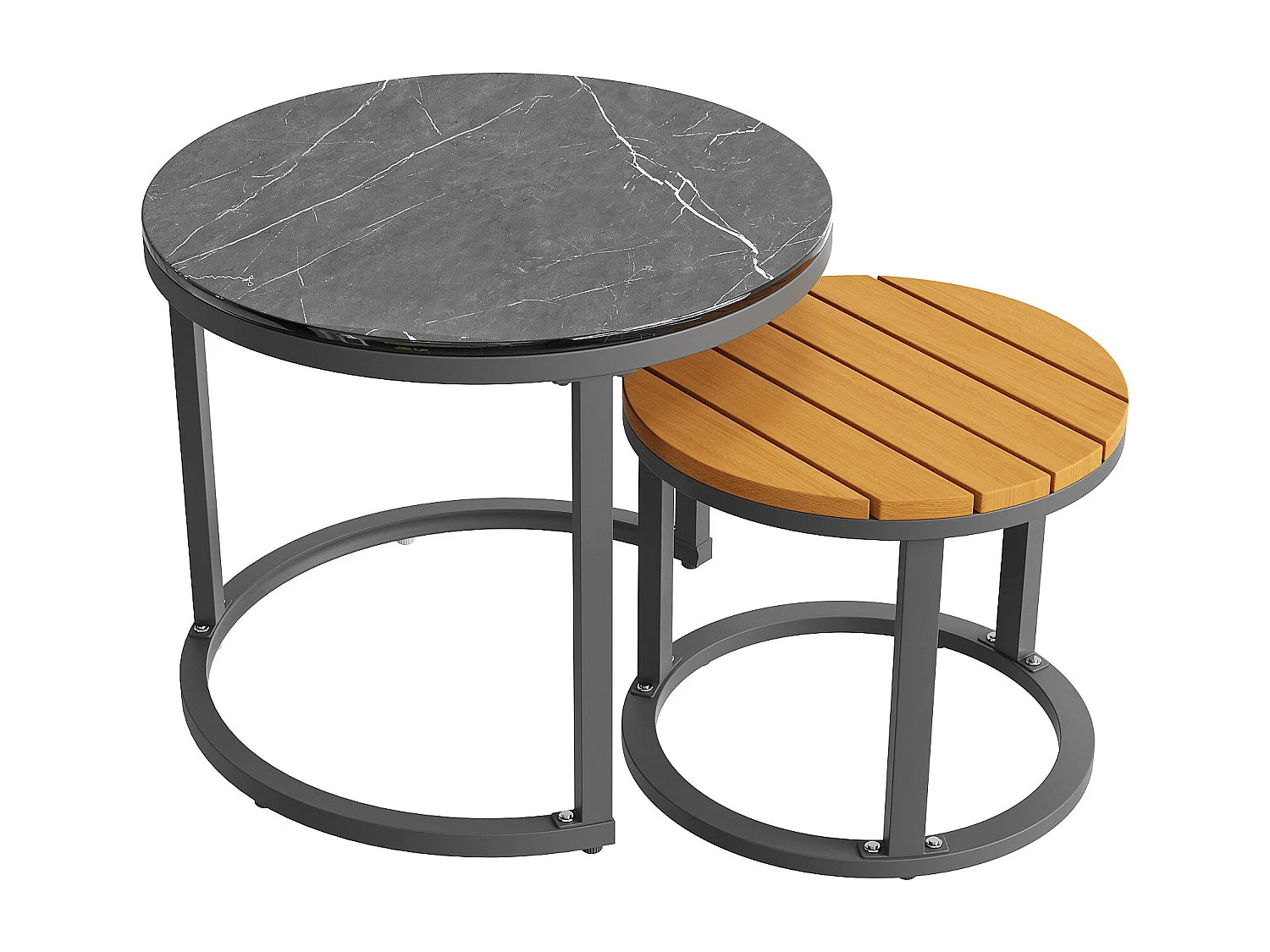 Salon de jardin, ensemble de meubles pour 5-6 places, en rotin PE, cordage, en fer galvanisé, canapé d'angle, 2 table basse, Gris