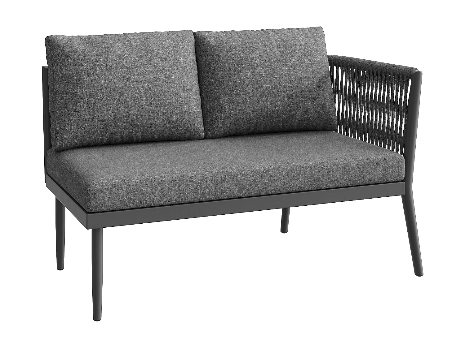 Salon de jardin, ensemble de meubles pour 5-6 places, en rotin PE, cordage, en fer galvanisé, canapé d'angle, 2 table basse, Gris