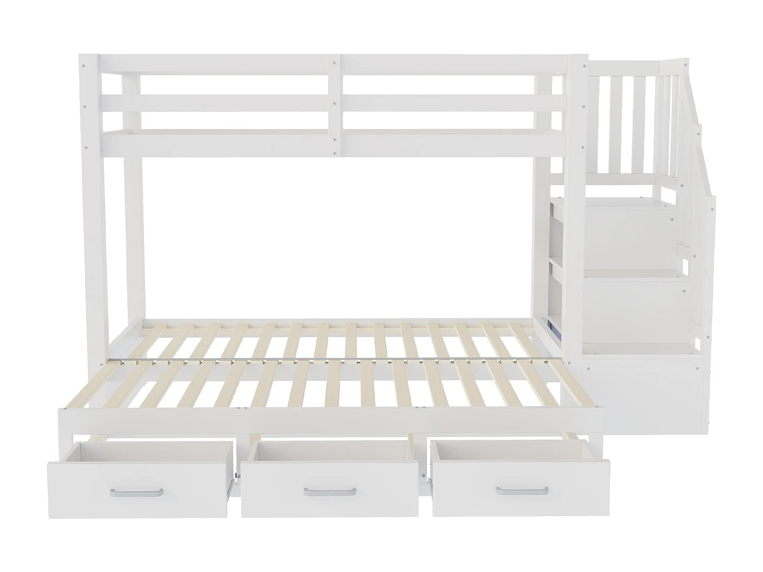 Etagenbett für Kinder 90 x 200 cm - mit Aufstiegsleiter mit Stauraum - mit 3 Schubladen - mit Gästebett - weiß​ (Matratze nicht inbegriffen)