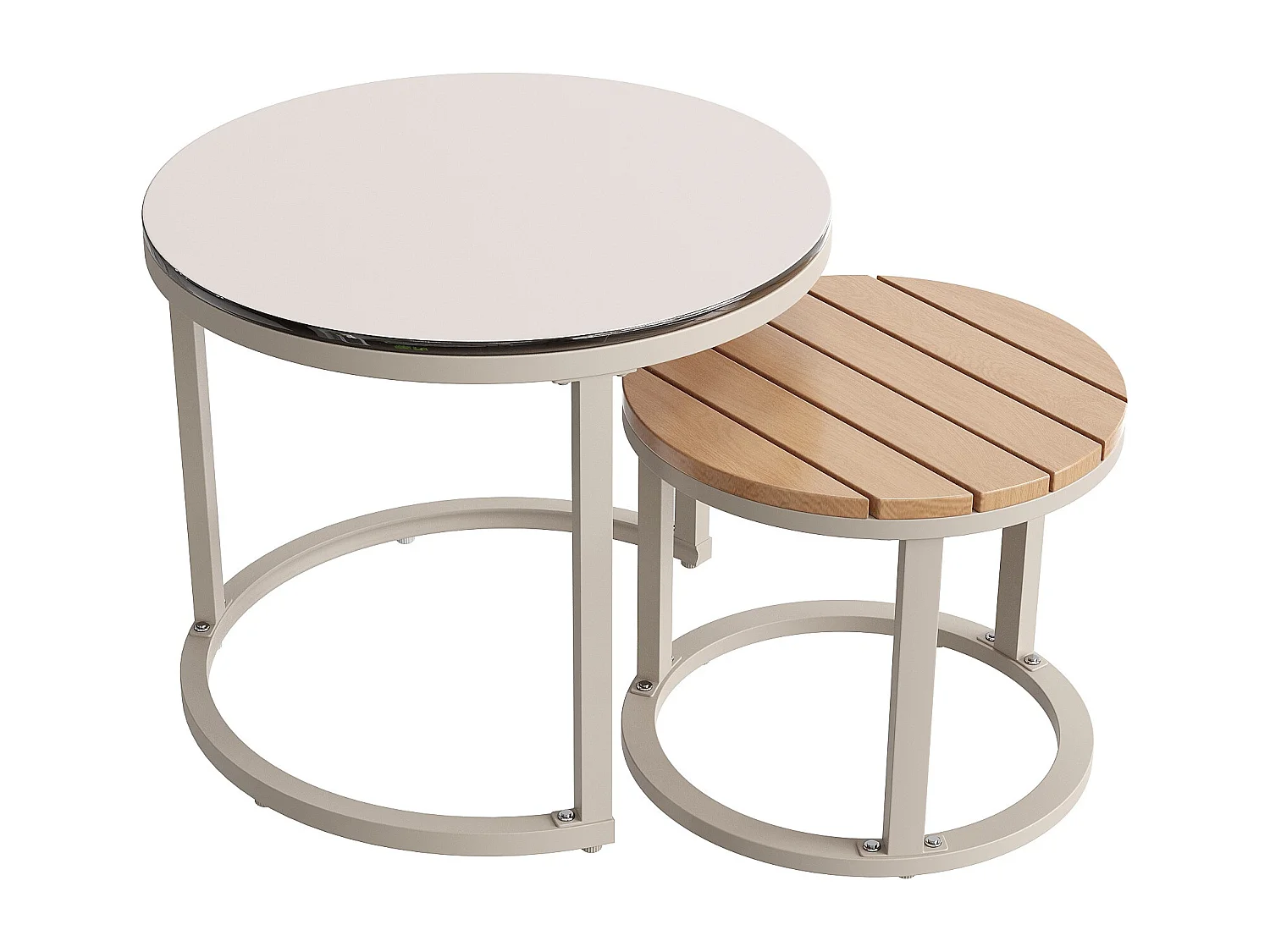 Salon de jardin, ensemble de meubles pour 5-6 places, en rotin PE, cordage, en fer galvanisé, canapé d'angle, 2 table basse, Beige