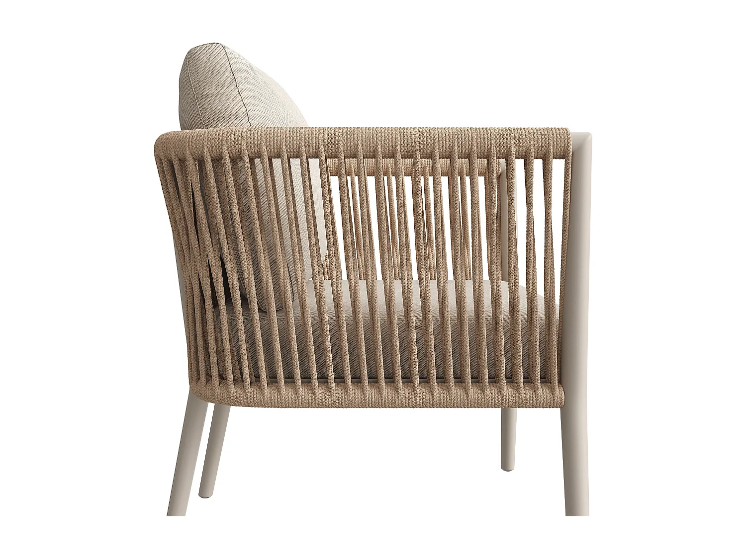 Salon de jardin, ensemble de meubles pour 5-6 places, en rotin PE, cordage, en fer galvanisé, canapé d'angle, 2 table basse, Beige