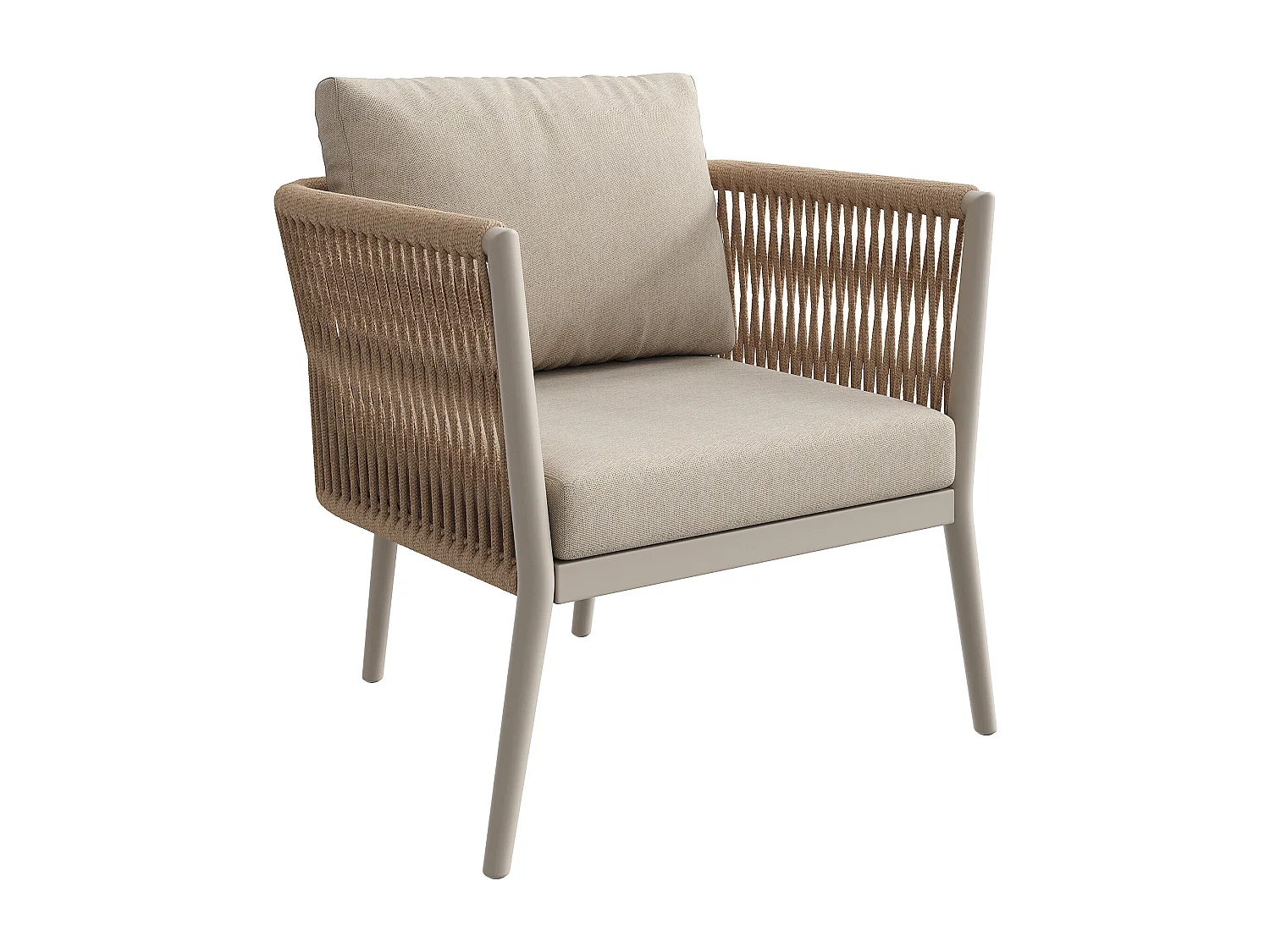 Salon de jardin, ensemble de meubles pour 5-6 places, en rotin PE, cordage, en fer galvanisé, canapé d'angle, 2 table basse, Beige