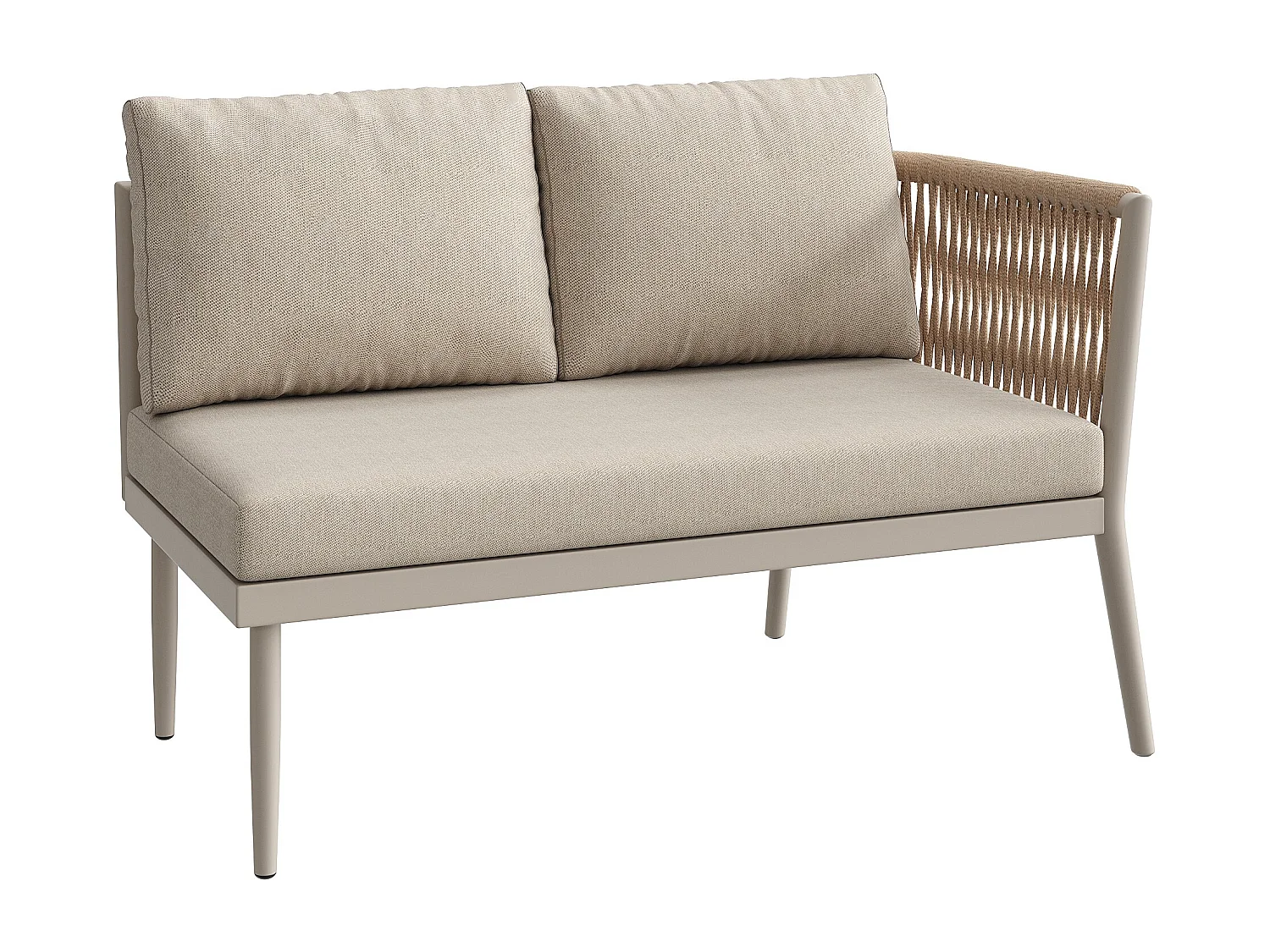 Salon de jardin, ensemble de meubles pour 5-6 places, en rotin PE, cordage, en fer galvanisé, canapé d'angle, 2 table basse, Beige