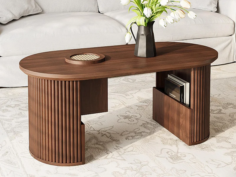 Ovaler Beistelltisch 105x50x46,5 cm - Retro-Stil - Offener Stauraum - MDF - Braun