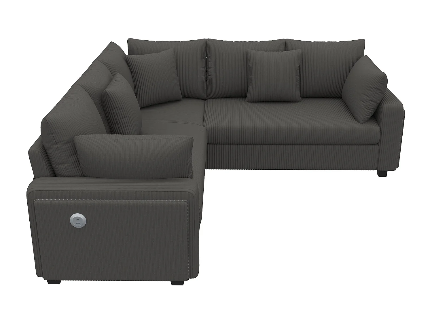 Canapé d'angle en L - 4 places - avec éclairage LED - port de chargement USB - velours côtelé - gris