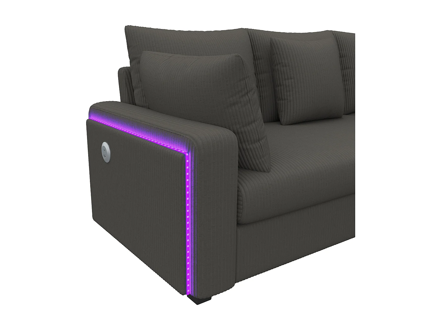 Canapé d'angle en L - 4 places - avec éclairage LED - port de chargement USB - velours côtelé - gris