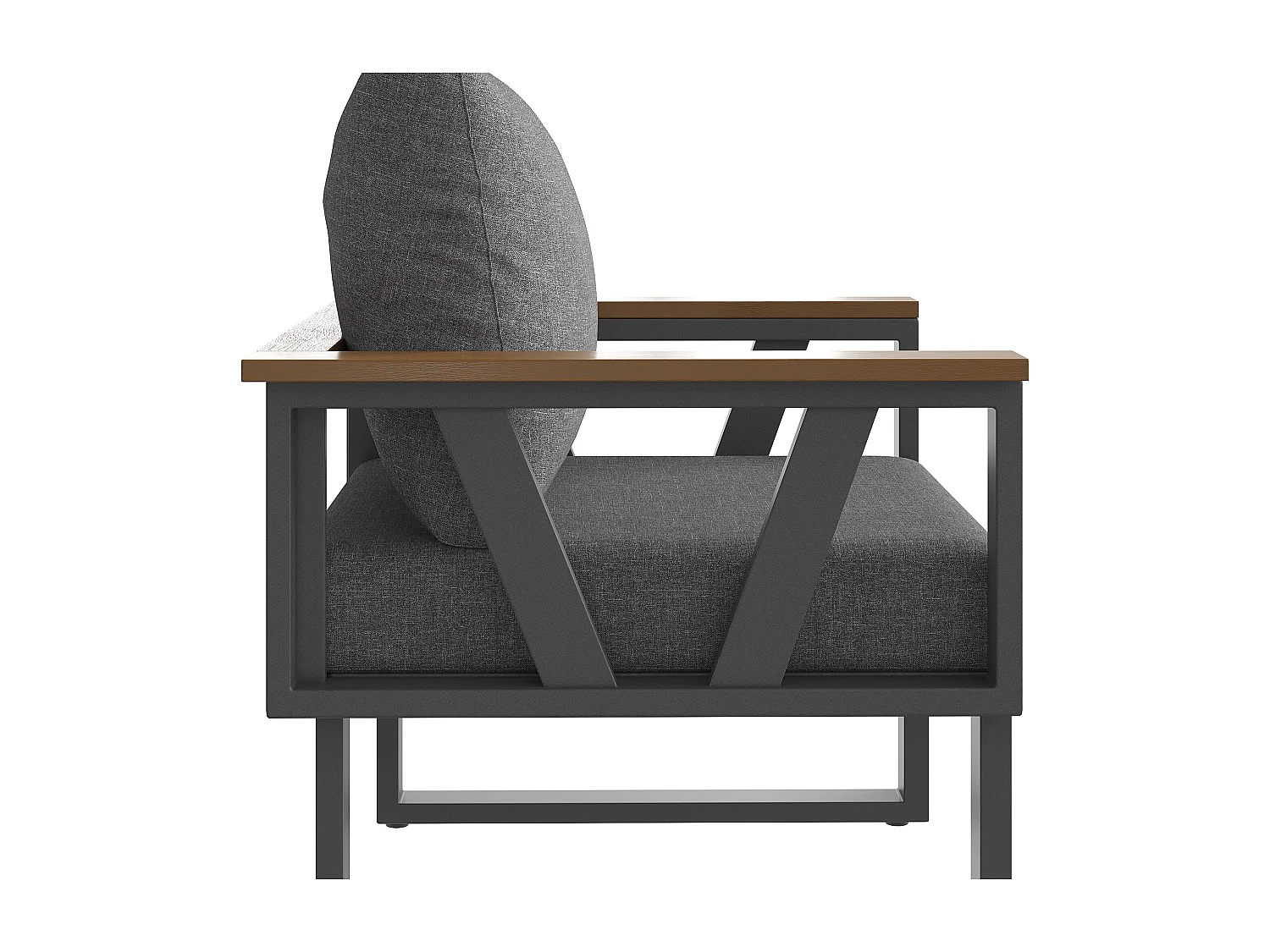 Salon de jardin - 6-7 places - en fer galvanisé - canapé d'angle - avec table basse gigogne - en bois plastique - fauteuil - repose-pieds, Gris