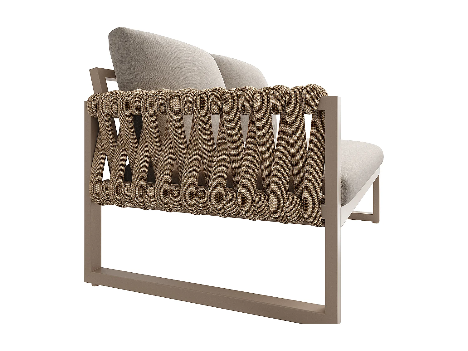 Salon ogrodowy, zestaw mebli na 5-6 osób, lin, z żelaza ocynkowanego, kanapa narożna, 2 stoliki kawowe, Beżowy