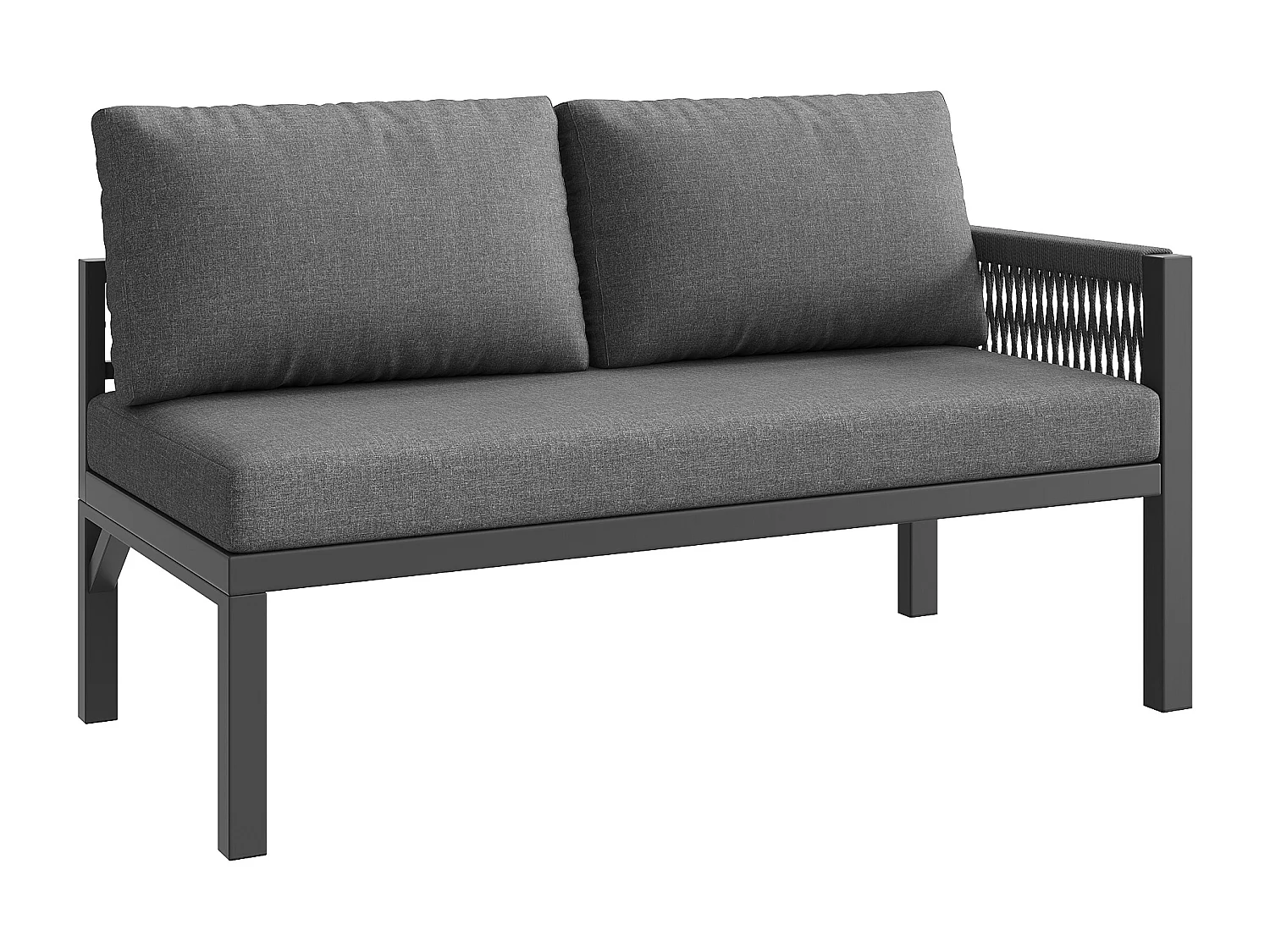 Salon de jardin, ensemble de meubles en rotin PE pour 6-7 personnes - cordage - canapé d'angle - en fer galvanisé - tables - fauteuils - banc, gris