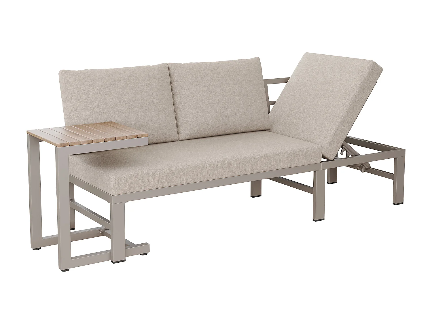 Salon de jardin -3 places - en acier galvanisé - canapé - 1 table d'appoint - plateau en bois plastique - Beige